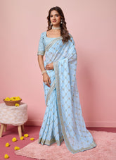 Gorgeous looking sky blue colour saree